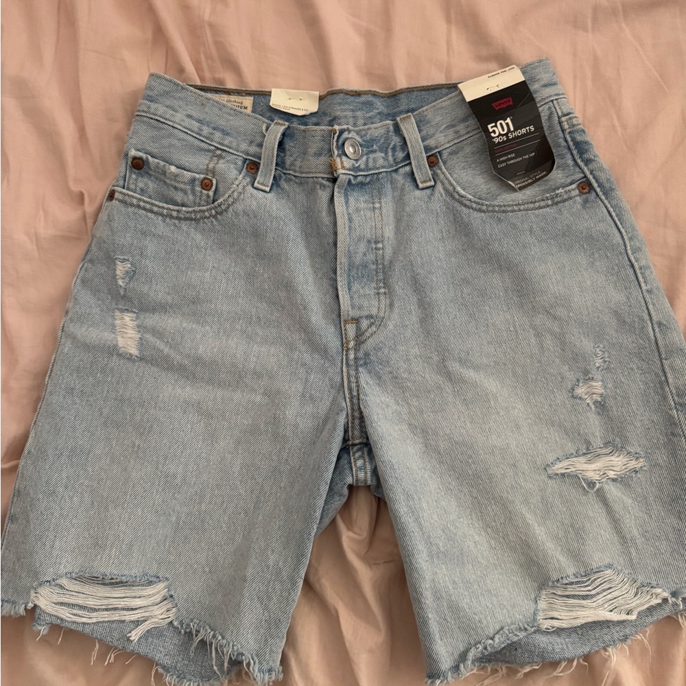 Levi's Distressed Light Blue Denim Shorts